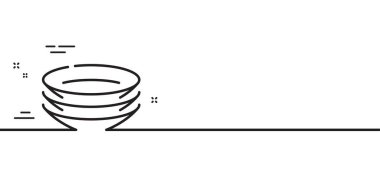 Bulaşık çizgisi simgesi. Masa takımı tabelası. Mutfak gereçleri sembolü. Asgari çizgi çizimi arka planı. Tabak çizgisi simgesi pankartı. Beyaz ağ şablonu konsepti. Vektör