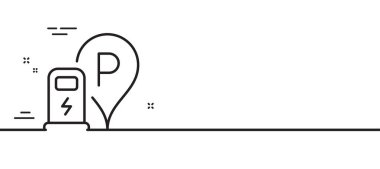 İstasyon hattı simgesi yükleniyor. Araba park yeri tabelası. Elektrik güç sembolü. Asgari çizgi çizimi arka planı. İstasyon çizgisi simge pankartı yükleniyor. Beyaz ağ şablonu konsepti. Vektör