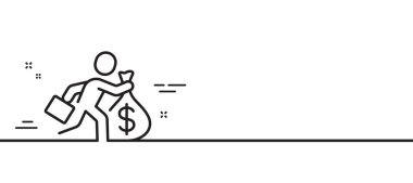 Maaş çizgisi simgesi. İş ücretleri tabelası. Nakit para rüşvet sembolü. Asgari çizgi çizimi arka planı. Maaş çizgisi simgesi pankartı. Beyaz ağ şablonu konsepti. Vektör