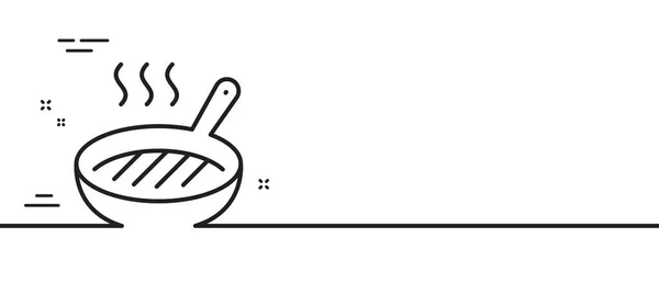 パンラインのアイコンをグリル 料理の看板 ホットフライパンのシンボル 最小限の線のイラストの背景 パンラインアイコンパターンバナーをグリルします ホワイトウェブテンプレートのコンセプト ベクトル — ストックベクタ