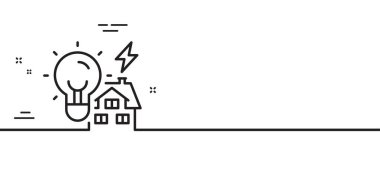 Enerji hattı simgesi oluşturuluyor. Ev elektriği tabelası. Gayrimenkul sembolü. Asgari çizgi çizimi arka planı. Enerji hattı ikon desenli pankart inşa ediliyor. Beyaz ağ şablonu konsepti. Vektör