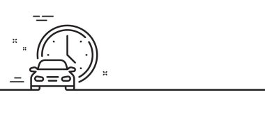 Kitap arabası çizgisi simgesi. Kiralık zaman servis tabelası. Nakil sembolü iste. Asgari çizgi çizimi arka planı. Kitap otomobili ikon desenli afiş. Beyaz ağ şablonu konsepti. Vektör