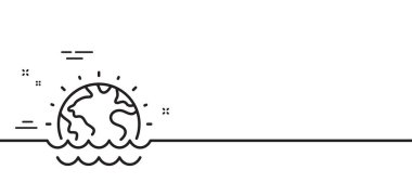 Felaket çizgisi simgesi. İklim ısınma işareti. Dünya sel sembolü. Asgari çizgi çizimi arka planı. Afet çizgisi ikon desenli afiş. Beyaz ağ şablonu konsepti. Vektör