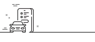 Araba ruhsatı ikonu. Çevrimiçi garanti tabelası. Cep telefonu uygulama sembolü. Asgari çizgi çizimi arka planı. Araba kayıt çizgisi ikon desenli afiş. Beyaz ağ şablonu konsepti. Vektör