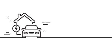 İstasyon hattı simgesi yükleniyor. Ev arabası şarj levhası. Elektrik güç sembolü. Asgari çizgi çizimi arka planı. Ev şarj çizgisi simge pankartı. Beyaz ağ şablonu konsepti. Vektör
