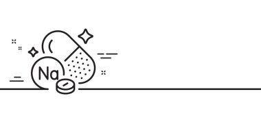 Sodyum mineral hattı ikonu. Kimyasal element Na işareti. Kapsül ya da hap sembolü. Asgari çizgi çizimi arka planı. Sodyum mineral çizgisi ikon desenli pankart. Beyaz ağ şablonu konsepti. Vektör