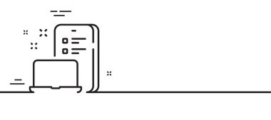 Aygıt hattı simgesi. Telefon işaretli mobil laptop. Taşınabilir bilgisayar sembolü. Asgari çizgi çizimi arka planı. Aygıt çizgisi simge pankartı. Beyaz ağ şablonu konsepti. Vektör