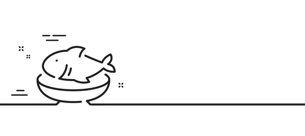 シーフードラインのアイコン 魚のプレートサイン 健康食品のシンボル 最小限の線のイラストの背景 シーフードラインアイコンパターンバナー ホワイトウェブテンプレートのコンセプト ベクトル — ストックベクタ