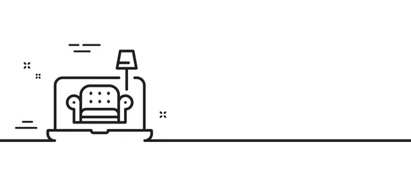 家具のラインアイコン ソファのサインを買う インテリアデザインのシンボル 最小限の線のイラストの背景 家具ラインアイコンパターンバナー ホワイトウェブテンプレートのコンセプト ベクトル — ストックベクタ