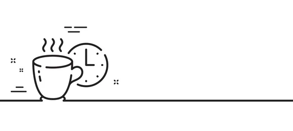 コーヒーブレイクのアイコン 朝食ホットティーサイン コーヒータイムシンボル 最小限の線のイラストの背景 コーヒーブレークラインアイコンパターンバナー ホワイトウェブテンプレートのコンセプト ベクトル — ストックベクタ