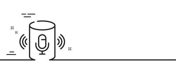 音声アシスタントラインアイコン スマートスピーカーサイン マイク記号付きのワイヤレススピーカー 最小限の線のイラストの背景 ボイスアシスタントラインアイコンパターンバナー ベクトル — ストックベクタ