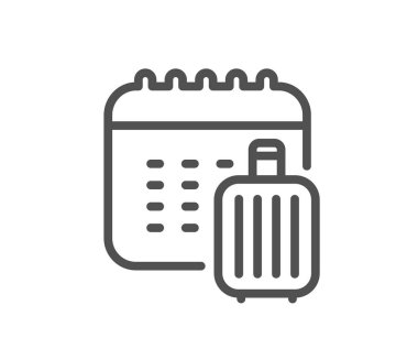 Bagaj takvimi simgesi. Seyahat valizi tabelası. Seyahat çantası talep sembolü. Kalite tasarım elemanı. Doğrusal stil bagaj takvimi simgesi. Düzenlenebilir felç. Vektör