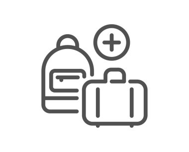 El bagaj hattı ikonu. Seyahat çantası tabelası ekle. Çantanın bavul sembolü. Kalite tasarım elemanı. Doğrusal biçim el çantası simgesi ekle. Düzenlenebilir felç. Vektör