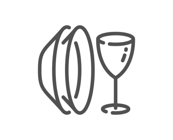 Icône Ligne Plat Plat Vaisselle Enseigne Verre Vin Symbole Des — Image vectorielle