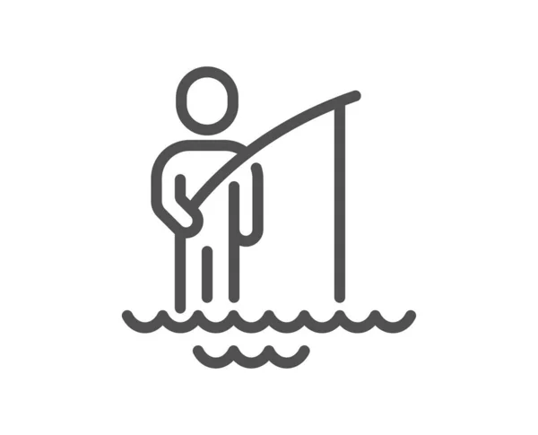 渔民线图标 钓鱼的地方标志有杆形标志的渔夫质量设计要素 线性风格的渔民图标 可编辑的中风 — 图库矢量图片
