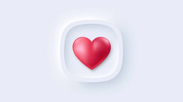 3D心脏按钮 爱的形状图标 情人节或母亲节装饰 可爱的3D心脏 浪漫的爱情形态 最好的或最喜欢的图标 社交媒体喜欢气动按钮 — 图库矢量图片