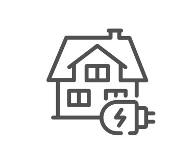 Ev şarj çizgisi simgesi. Ev arabası şarj levhası. Elektrik güç sembolü. Kalite tasarım elemanı. Doğrusal ev şarj simgesi. Düzenlenebilir felç. Vektör