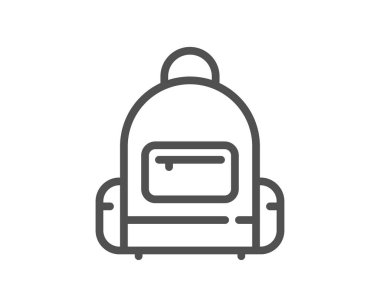 Sırt çantası çizgisi simgesi. Seyahat çantası tabelası. Çantanın bavul sembolü. Kalite tasarım elemanı. Doğrusal sırt çantası simgesi. Düzenlenebilir felç. Vektör