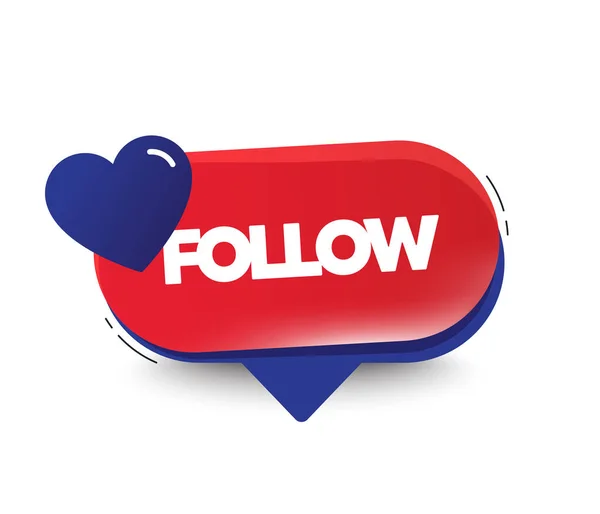 Follow Button Heart Icon Promotion Offer Speech Bubble Love Symbol — Stock Vector