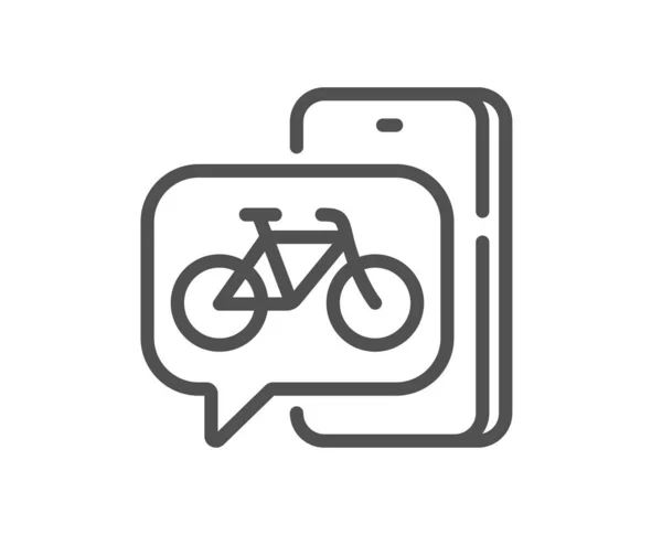 自行车应用程序线图标 城市自行车交通标志 用电话符号租了一个速度盘 质量设计要素 线性风格的自行车应用程序图标 可编辑的中风 — 图库矢量图片