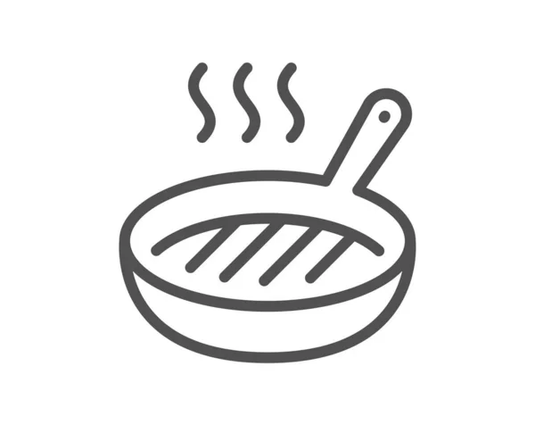 パンラインのアイコンをグリル 料理の看板 ホットフライパンのシンボル 品質設計要素 線形スタイルのグリルパンアイコン 編集可能なストローク ベクトル — ストックベクタ