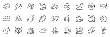 Rüzgar enerjisi olarak simgeler, uygulama için Bitkiler sulandırma ve Apple çizgi simgeleri arasında Waves, Juice, Pecan fındık ana hatları ince ikon web seti bulunmaktadır. Su camı, güneşli hava, güneş koruma fotoğrafı. Vektör