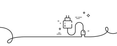 Kablo hattı simgesi yükleniyor. Kıvrımlı tek bir çizgi. Mobil aksesuar imzası. Adaptör sembolünü şarj et. Kablo hattı şeridi şarj ediliyor. Döngü eğrisi modeli. Vektör