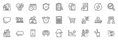 Seo aygıtları olarak simgeler paketlenir, Gıda teslimatı ve uygulama için çizgi simgeleri gibi aşağı kaydırma, Bilgisayar parmak izi, Online kredi ana hatları ince simge web seti. Analizler, piyasa satışı. Vektör