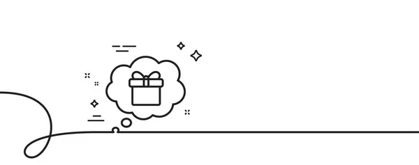 梦想礼物线图标 连续一行与卷曲 目前框在漫画讲话泡沫标志 生日购物的象征 礼品包装 礼物梦想单一轮廓丝带 — 图库矢量图片