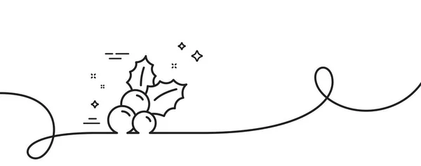 Christmas Holly Line Icon Continuous One Line Curl Ilex Aquifolium — Stock Vector