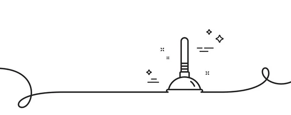 プランジャーラインアイコンのクリーニング カール付きの連続1行 パイプのクロッグの記号のクリーニング 住宅設備標識 プランジャーシングルアウトラインリボン ループカーブパターン ベクトル — ストックベクタ