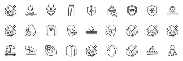 Icons Pack Als Anzug Hose Und Hautpflegelinie Symbole Für App — Stockvektor