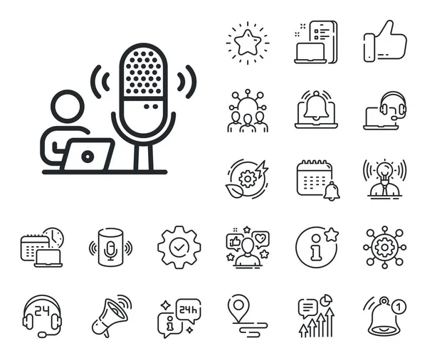 Studio Microfoonbord Plaats Locatie Technologie Smart Speaker Outline Iconen Podcast — Stockvector