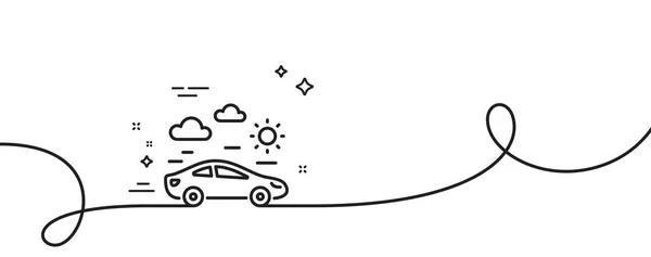 汽车旅行线路图标 连续一行与卷曲 旅行运输标志 度假的车辆标志 汽车旅行的单一轮廓带 循环曲线模式 — 图库矢量图片