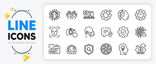 Cable Section Time Management Recovery Photo Line Icons Set App — Stock Vector