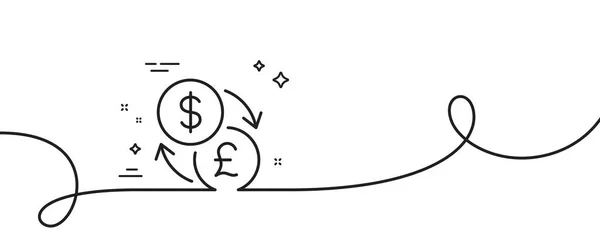 货币兑换行图标 连续一行与卷曲 美元对英镑的货币标志 转换货币符号 货币交易所单一轮廓带 循环曲线模式 — 图库矢量图片