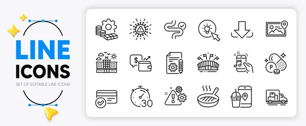 Energy Digestion Food App Line Icons Set App Include Sports — Stock Vector