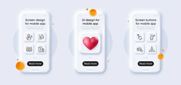 Gestione Ricerca Puzzle Gruppo Linea Icone Pack Mockup Telefonici Con — Vettoriale Stock