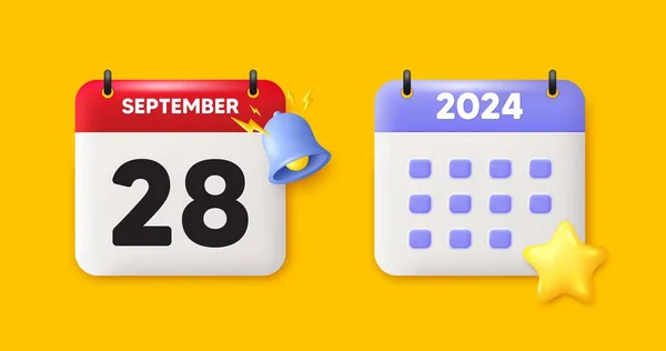 每月的第28天 日历日期3D图标 活动时间表日期 会议时间 九月二十八日日历事件提醒日期 — 图库矢量图片