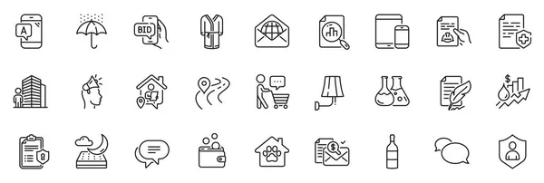 Icons Pack Als Bademantel Technische Dokumentation Und Testline Symbole Für — Stockvektor