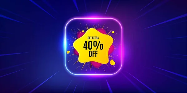 Percent Sale Liquid Shape Sticker Neon Light Frame Offer Banner — Stock Vector