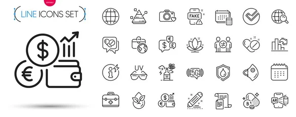 Pack Fake News Augmented Reality Medical Mask Line Icons Include — Stock Vector