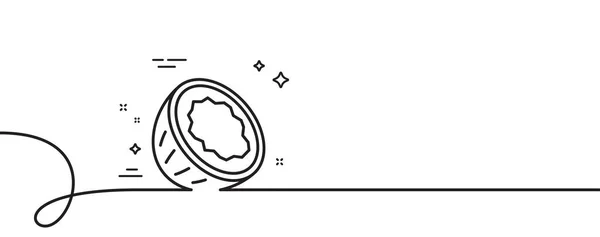 ココナッツラインのアイコン カール付きの連続1行 おいしいナッツの看板 ビーガンフードのシンボル ココナッツシングルアウトラインリボン ループカーブパターン ベクトル — ストックベクタ