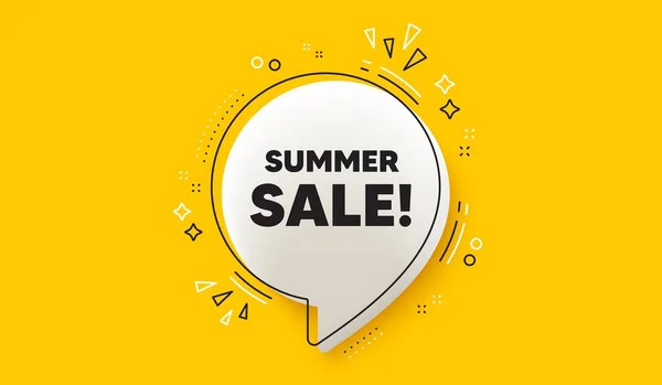 夏季销售标签 3D语音气泡黄色横幅 特别报价的标志 广告折扣符号 夏季销售聊天讲话泡泡消息 对话框信息图形 — 图库矢量图片