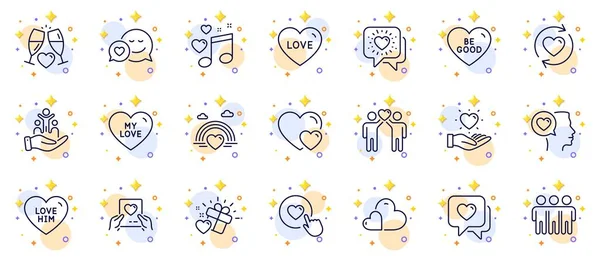Esquema Conjunto Música Love Actualizar Relaciones Iconos Línea Care Para — Archivo Imágenes Vectoriales