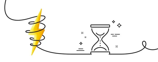 時間の砂時計のラインアイコン カール付きの連続1行 砂時計の看板 時間の砂時計の単アウトラインリボン エネルギーでループカーブ ベクトル — ストックベクタ