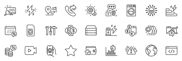 Icons Pack Warning Calendar Tax Currency Rate Line Icons App — Stock Vector
