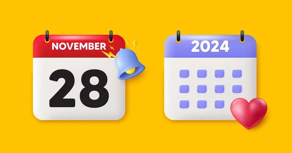 日历日期3D图标 每月的第28天 活动时间表日期 会议时间 十一月二十八日日历事件提醒日期 — 图库矢量图片