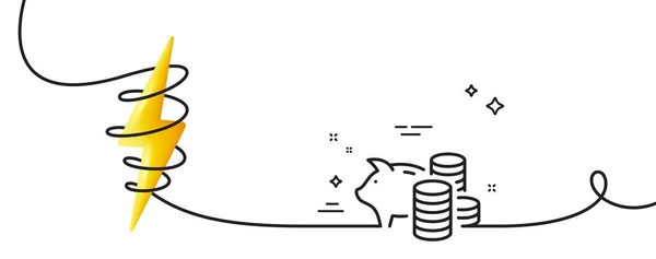 Piggy Bank Line Ikon Kontinuerlig Linje Med Curl Mynt Pengar — Stock vektor