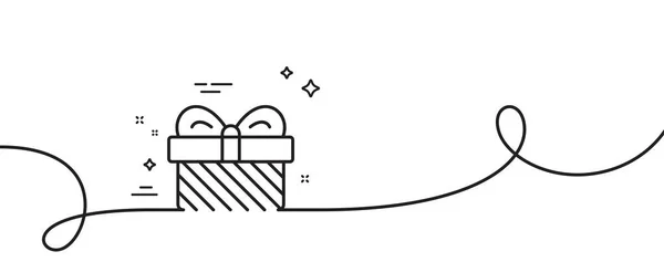 Gift Box Line Icon Continuous One Line Curl Christmas New — Stock Vector